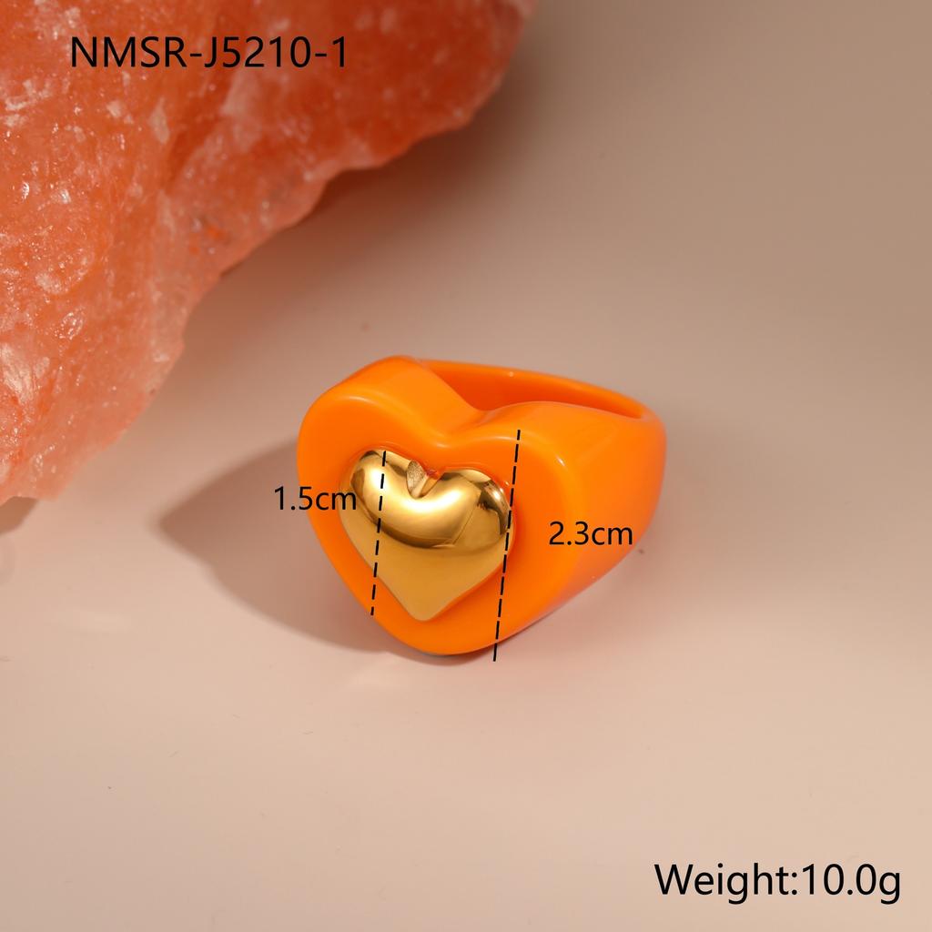 GEMCHIC Women's Colorful Heart Resin Ring with Gold Accent, Adjustable Stainless Steel Fashion Jewelry for Daily Wear