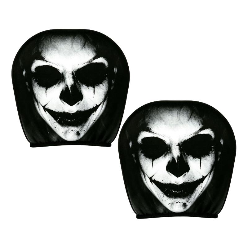 Vehicle Headrest Cover Set with Dark Print Halloween Theme, 2 Piece Polyester Pull-On Headrest Sleeve for Spooky Seat Styling Use