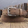 Meier Retro woven carved Crazy Horse leather belt, men's old first-layer cowhide belt