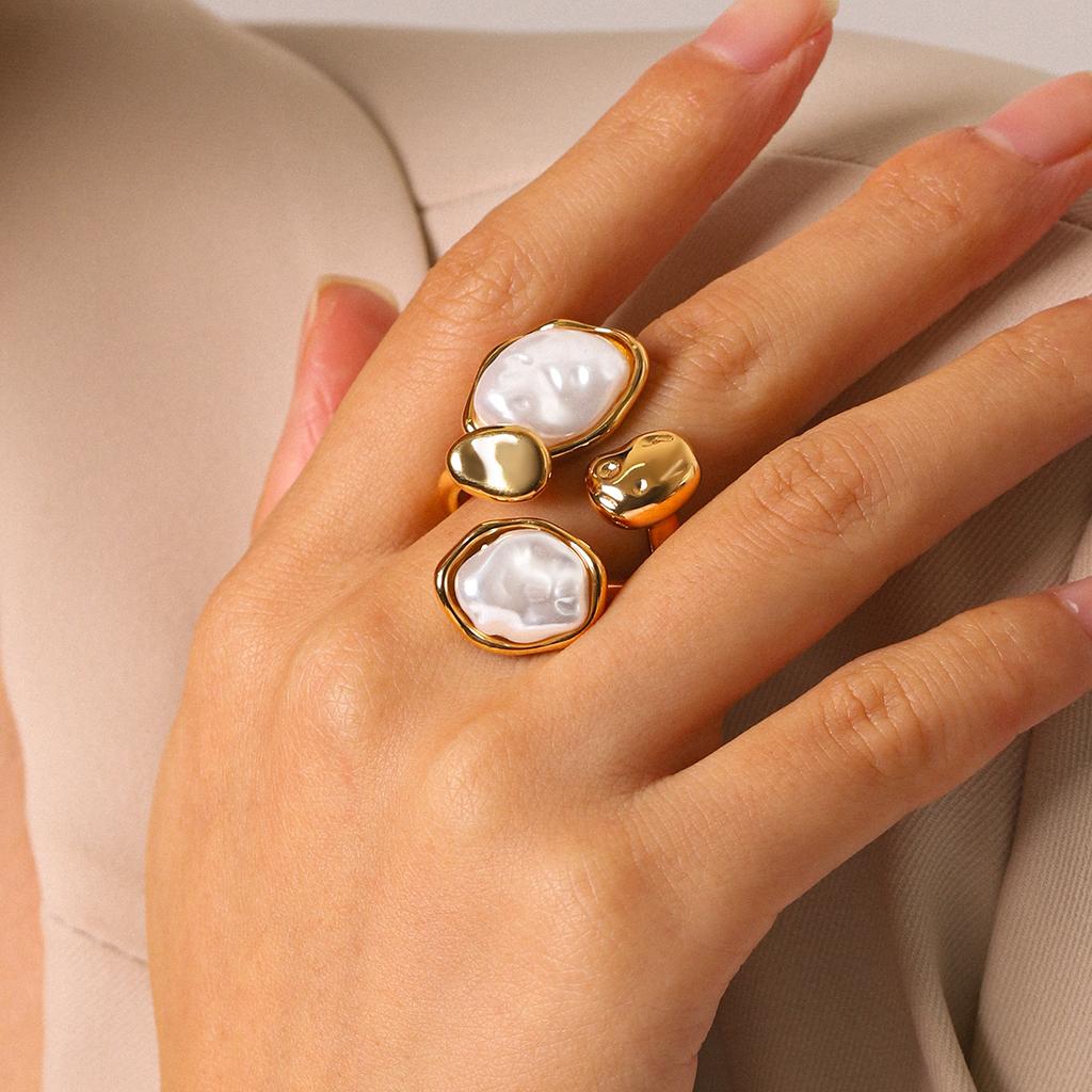 Unique Pearl Gold Ring Light Luxury High-end Open Ring Women's Non-fading Niche Hand Jewelry Wholesale