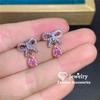 CC Pink Stud Drop Earrings For Women Wedding Party Jewelry Accessories Bowknot Water Drop Zirconia Stone Romantic Gift CCE692
