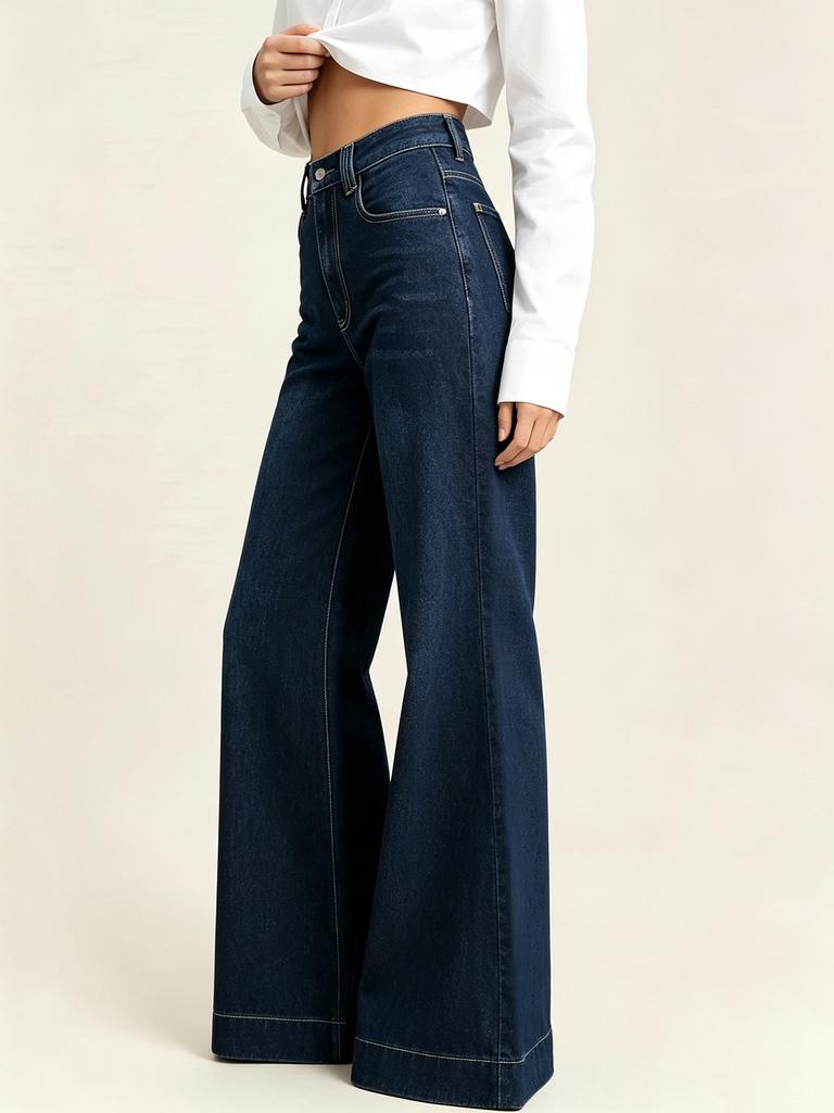 Women's Casual High Waist Wide Leg Flared Jeans