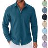 Men's Linen Button,down Shirt, Beach Shirt, Long,sleeved Plain,colored Stand,up Collar, Spring Casual Everyday Wear