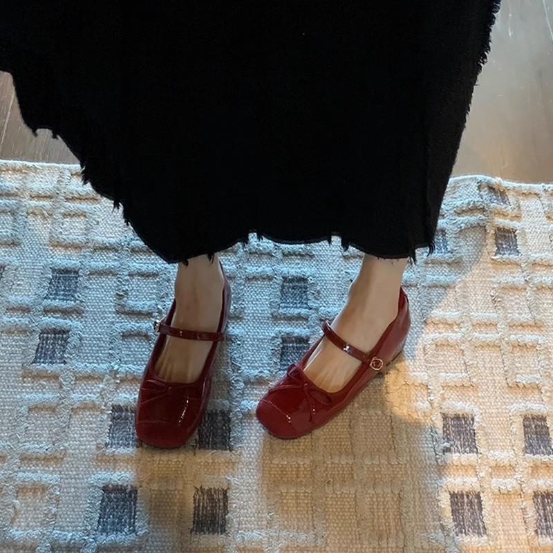 

Вариант из овчины! Французские красивые туфли Мэри Джейн, красные туфли с бантом на подъеме, туфли-одинарки на скрытой платформе, свадебные туфли 40 красный