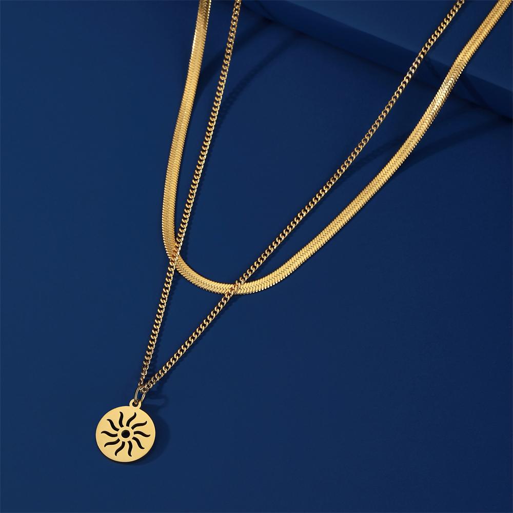 Cazador Small Sun Pendant Necklace for Women Round Minimalist Double Chain on Neck Gift Stainless Steel Jewelry 2026 Wholesale