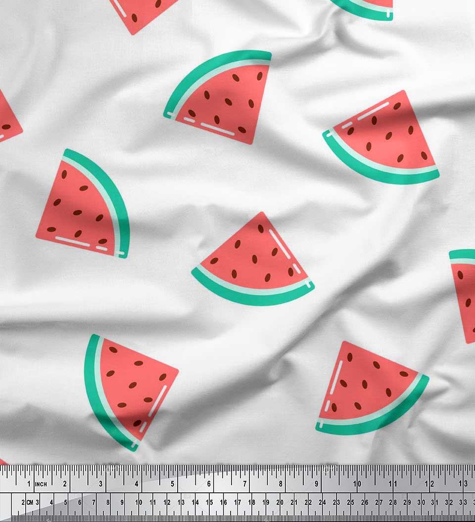 

Тканина Soimoi Purple Japan Crepe Satin Тканина з кавуновими фруктами і принтом на метр 42 дюйма 42 Inch Wide - Poly Crepe білий