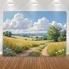 2D Dreamy Rural Wildflower Field Landscape Background Cloth