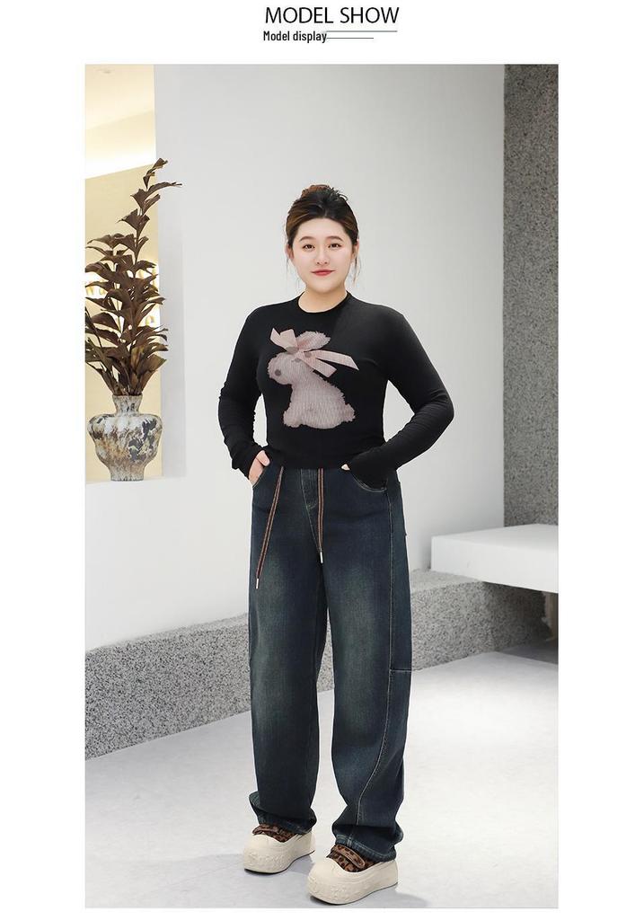 Plus Velvet High Waist Dad Jeans - 2025 Autumn/Winter, Slimming & Versatile, Plus Size