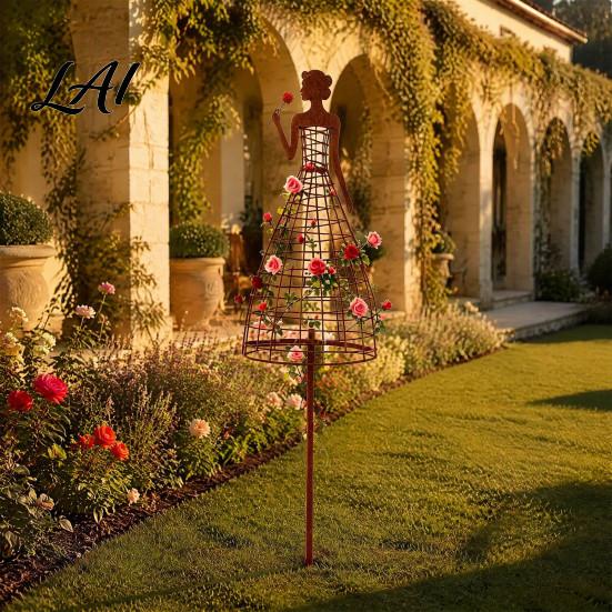 Romantic Garden Decor Metal Elegant Lady Trellis for Climbing Plants Weatherproof Plant Support Stake Sculpture Flowers Decorative Woman Silhouette