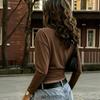 Women's V-Neck Long Sleeve Cropped T-Shirt Top for Fall Trendy Casual Tee