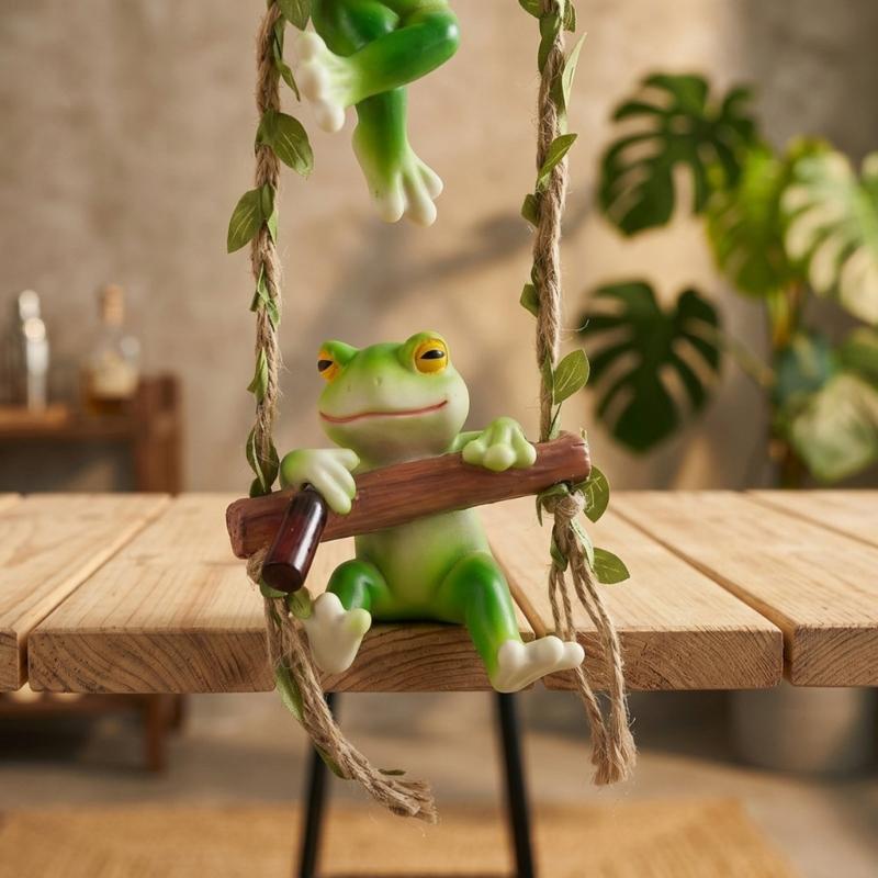 Cute Frogs Climbing Ladder With Wine Cup Wall Hanging Decors Resin Sculpture For Home Bookshelves And Garden Decoration