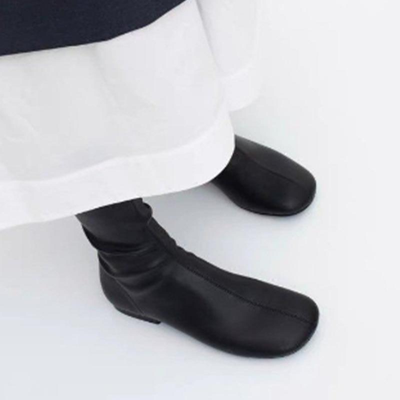 Fashion Women Leather Ankle Boots Flats Square Toe Designer Shoes Trend New Snow Boots Walking Goth Chelsea Boots Zip Female Zapatos