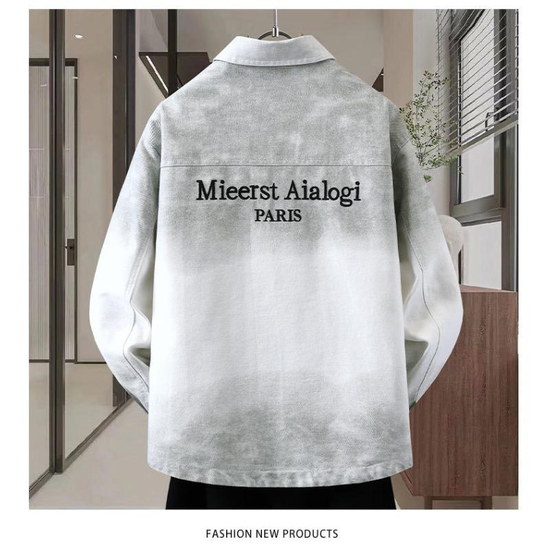 Men's Gradient Ombre Patch Pocket Long Sleeve Button Down Shirt Casual Streetwear Top