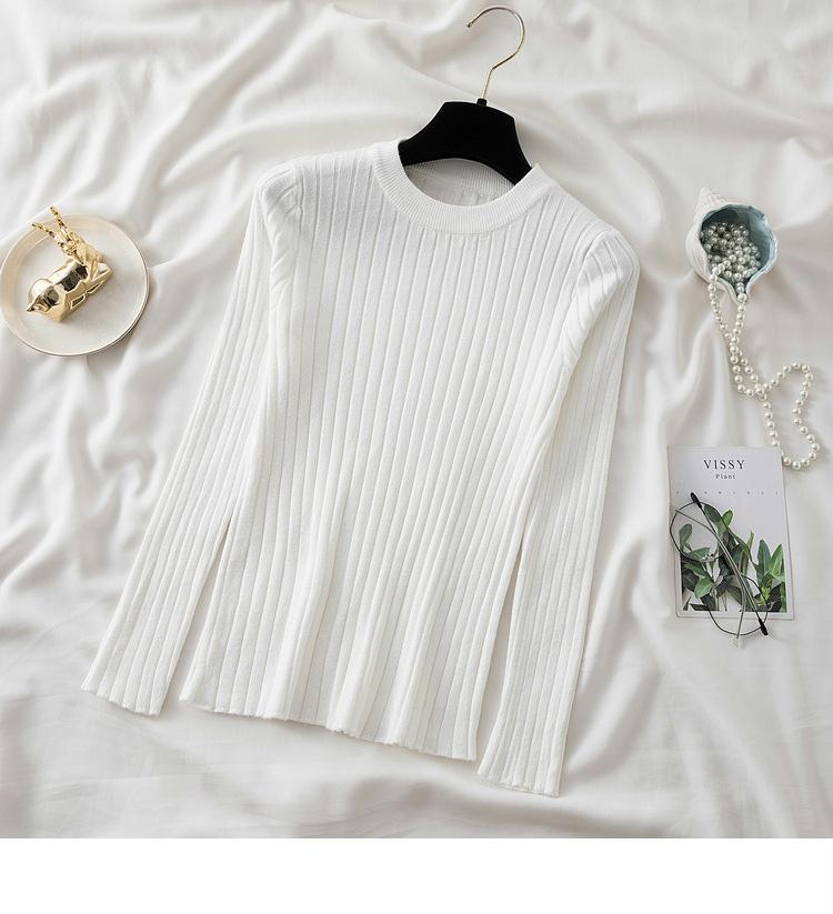 Autumn Neck Fit Round Slim Base Knitted Sweaters Women Winter New Fashion Long Sleeve Pullovers Sweater Woman Elegant Solid Casual Lady Jumpers 25477