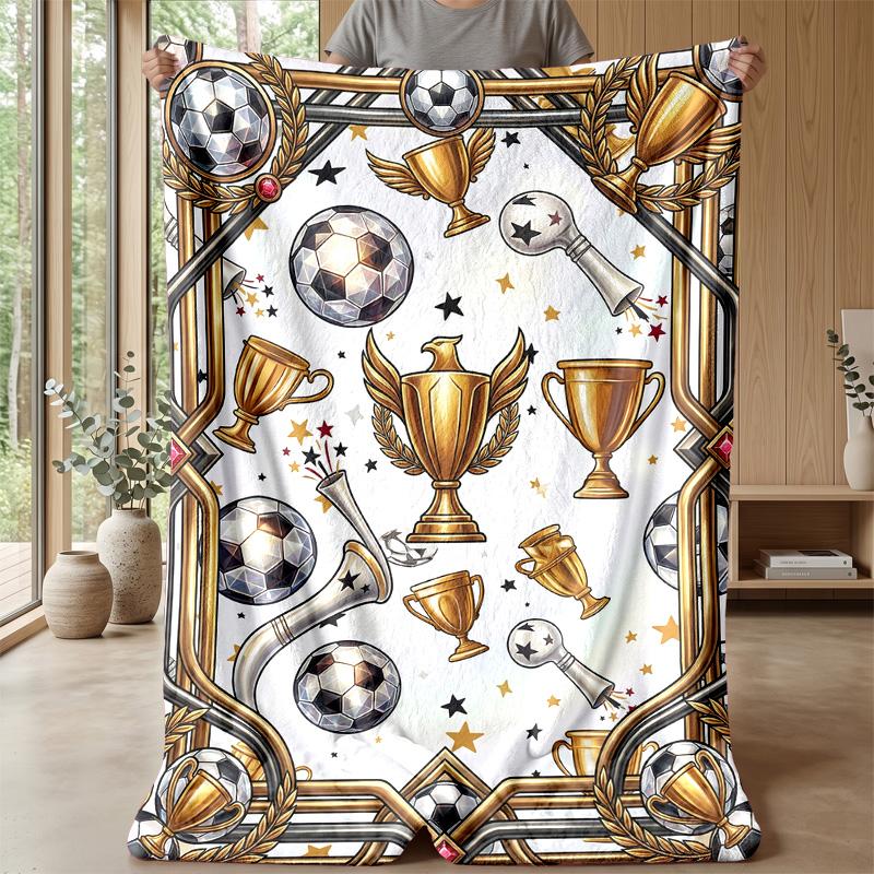 Soccer Trophies and Awards Theme blanket Lightweight Warm Flannel Blanket Decorative Throw Blanket for Home Decoration