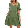 Women's Fashion Short-sleeved Summer Casual V-neck -layer Pleated Dress
