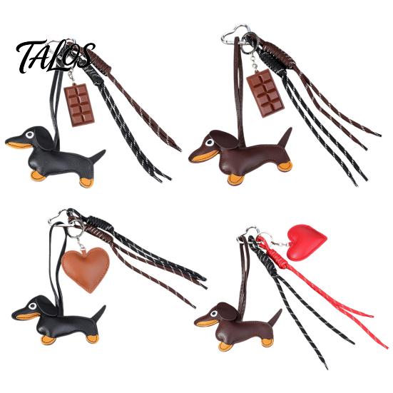 Handbag Decorative Pendant Faux Leather Dachshund Keychain Pendant, Cartoon Dog Hanging Keyring Decor with Braided Rope, Accessories Metal Carabiner