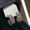 Geometric Pattern Paved Earrings for Women Fashion Hollow Design Sparkling Earrings for Party and Daily Wear