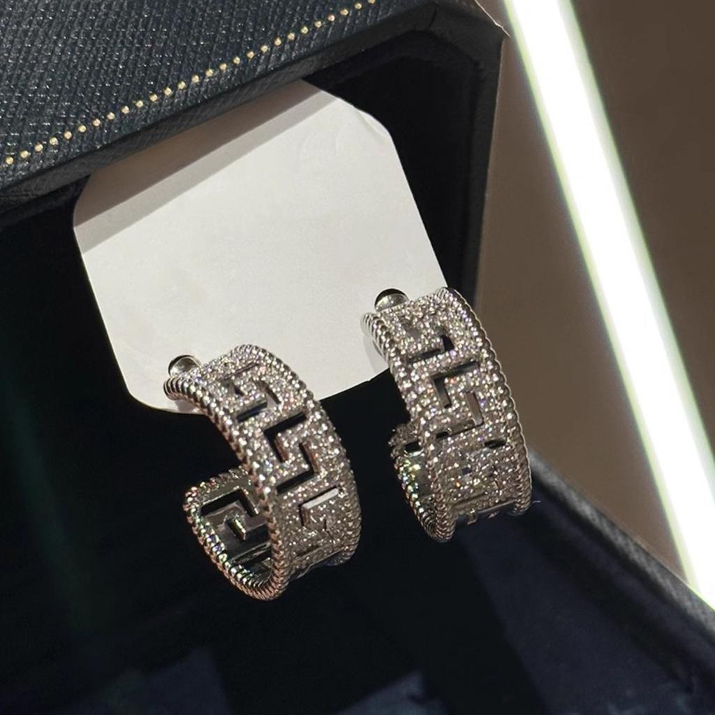 Geometric Pattern Paved Earrings for Women Fashion Hollow Design Sparkling Earrings for Party and Daily Wear