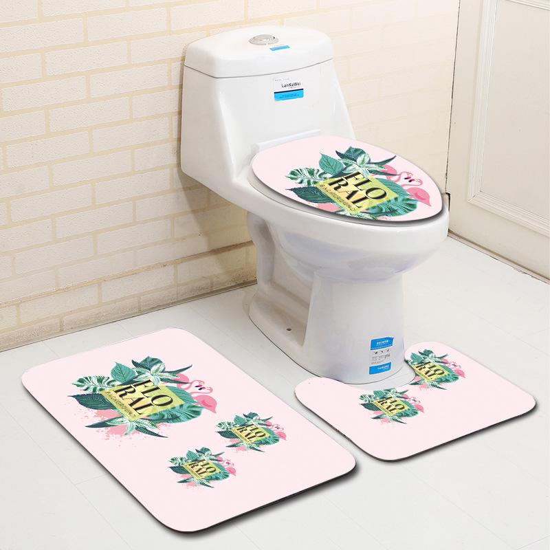 European And American Style Pink Cute Animal Flamingo Floor Mat Carpet Girl Heart Hand-Painted Illustration Toilet Three-Piece Set