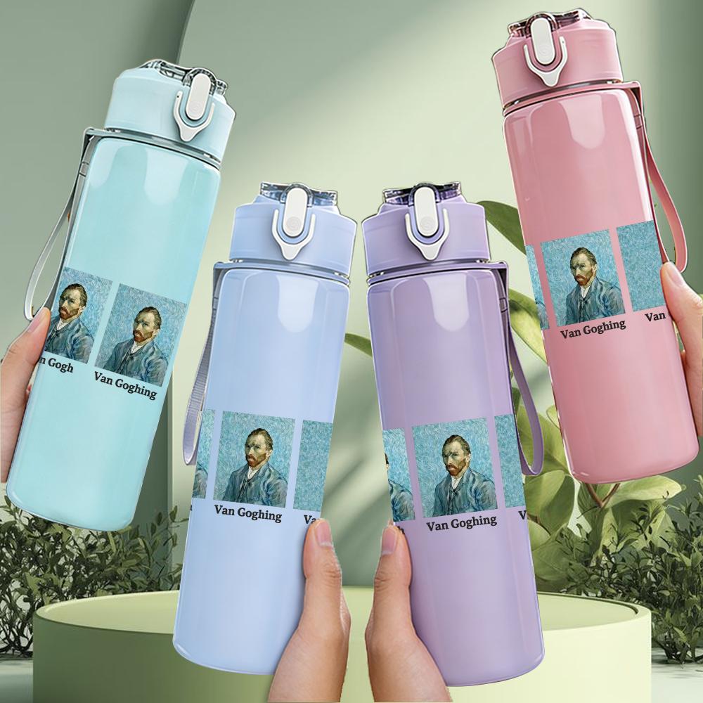 1PC Dual male band black white portrait print 750ml colorful plastic sports water bottle leakproof pop up lid with straw for outdoor work home use
