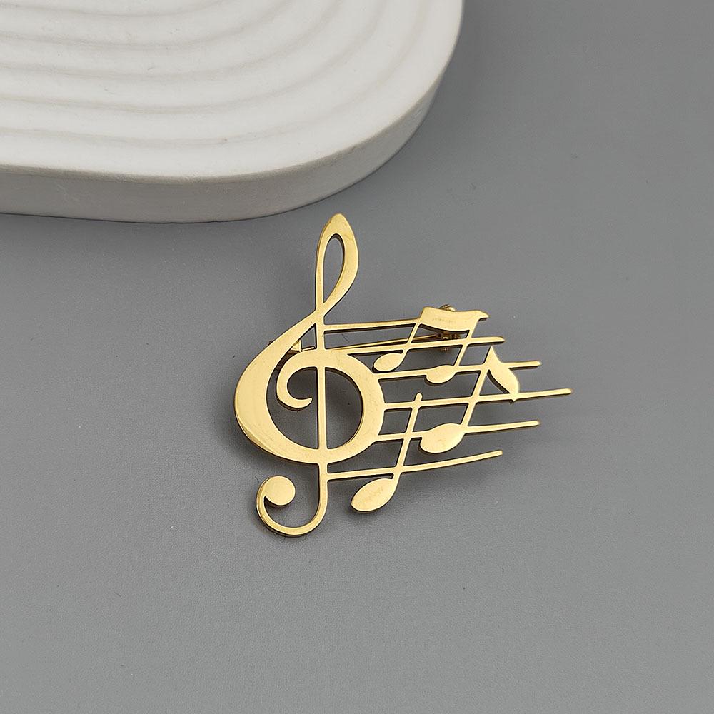 Hollow Stainless Steel Music Note Brooch - Elegant Shirt Accessory In Stock