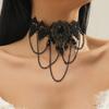Dark Gothic Halloween Tassel Choker: High-End Black Lace Clavicle Necklace for Women