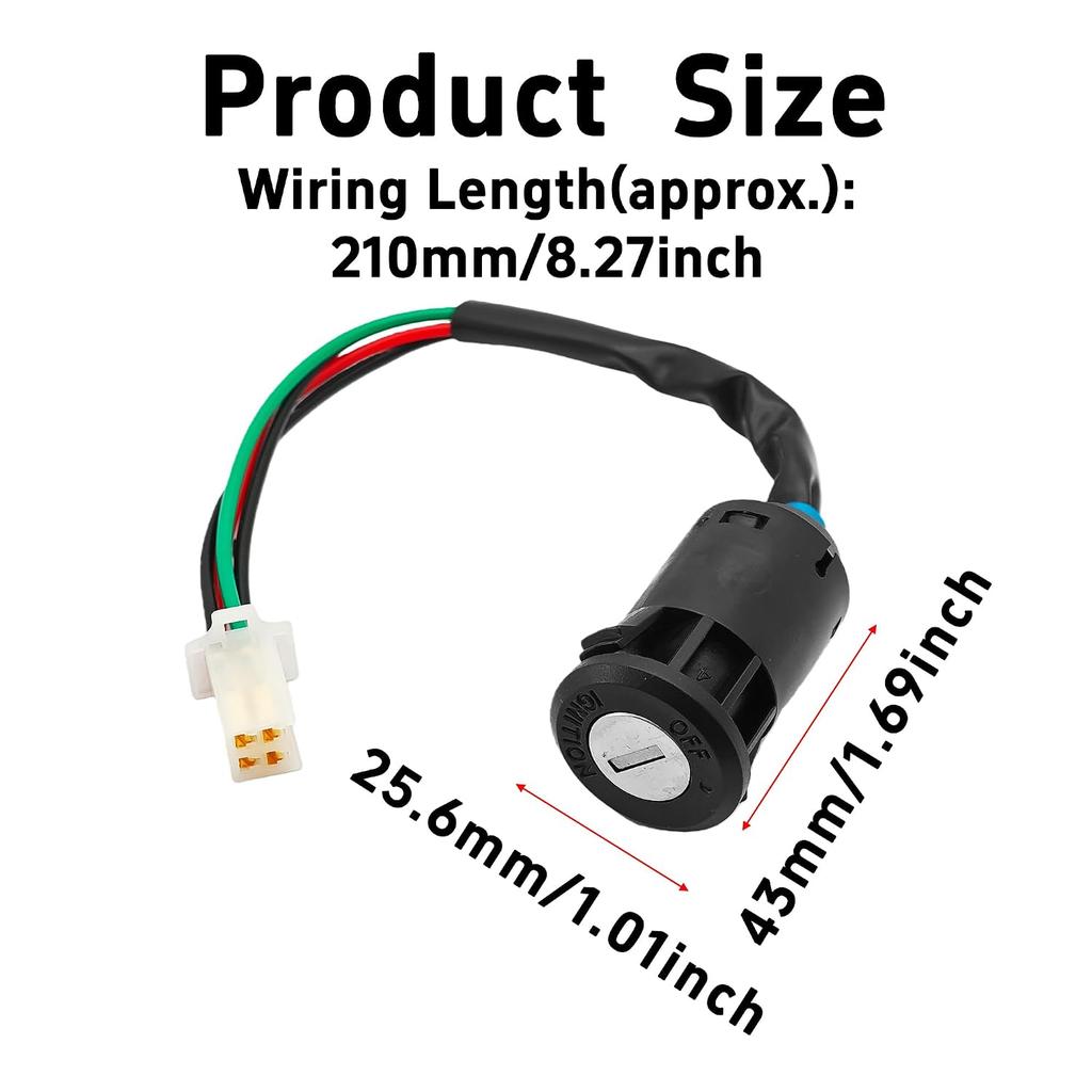 4 Pin Ignition Key Switch 4 Wire Compatible with Most 50cc–250cc ATV Dirt Bike, Electric Scooter