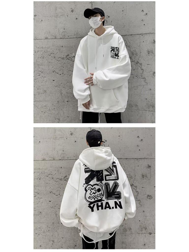 Men's Heavyweight Hooded Sweatshirt - Trendy Autumn/Winter High Street Style, Loose Fit, Velvet Lined.