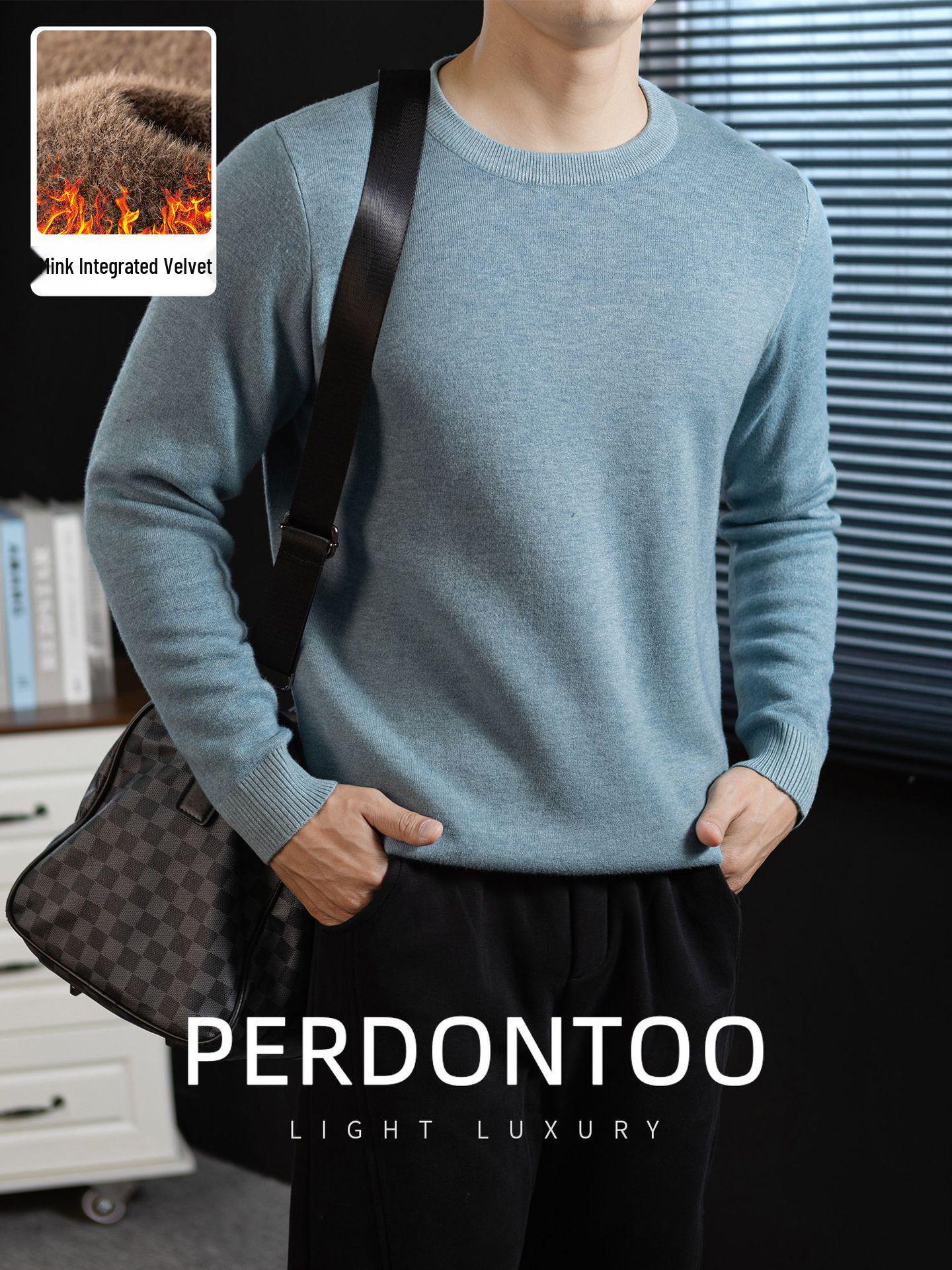 Mink Velvet Men s Ultra-Warm Thick Winter Sweater, Solid Color Round Neck Base Layer Knitwear L
