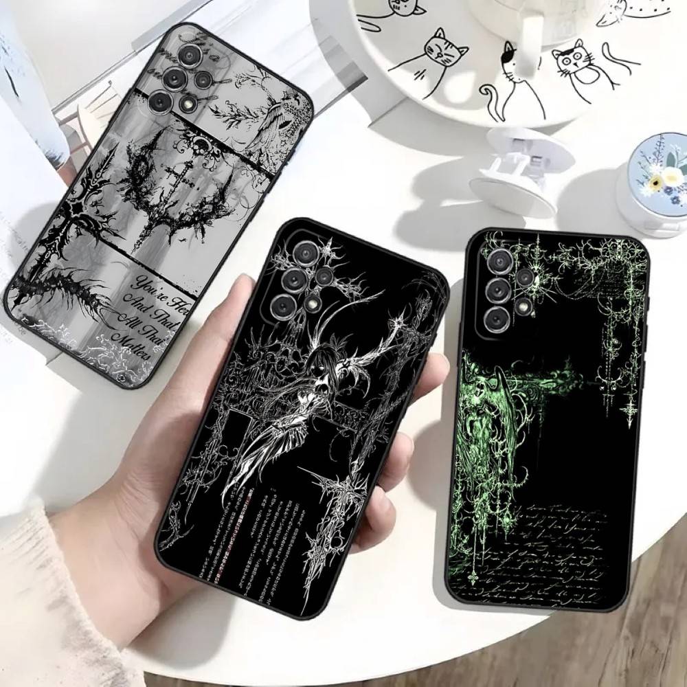 Gothic Cyber Sigil Cross Phone Case For Samsung S25,S24,S21,S22,S23,S30,Ultra,S20,Plus,Fe,Lite,Note,10 Black Soft Shell