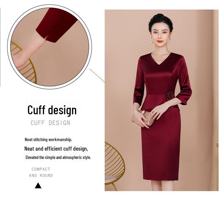 Elegant V-neck Tummy-Concealing Slimming Dress In Wine Red for Women - Fall 2025