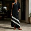 Women One Shoulder Maxi Dress, Color Block Casual Loose Long Dress, Summer Beach Vacation Flowy Sundress with Pockets