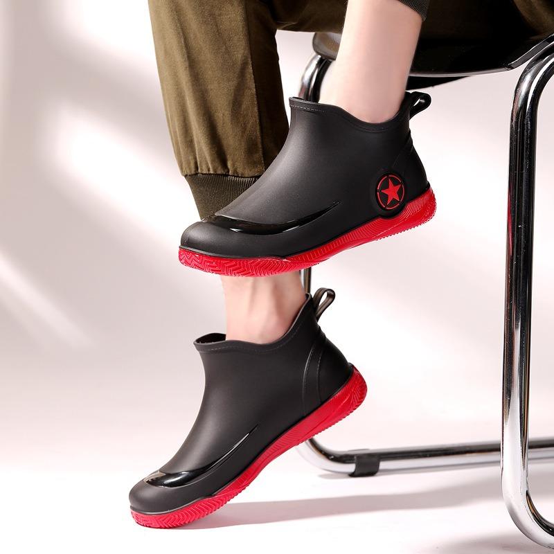 New men's rain shoes low-top rain boots trendy men's fashion water shoes four-season velvet waterproof outer wear