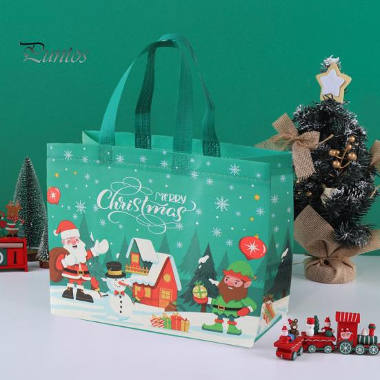 Bolsa de regalo de Navidad, diseño de muñeco de nieve de Papá Noel, gran capacidad, doble asa, tela no tejida, bolsa de embalaje de regalo para dulces
