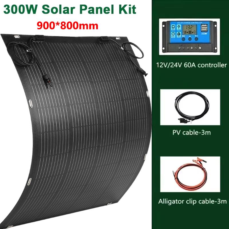Outdoor 18V Solar Panel Kit High Efficiency Monocrystalline Solar Power 300W 600W Flexible Solar Panels 12V 24V Battery Charger