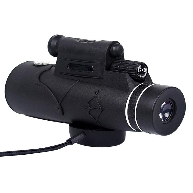 Telescop cu un singur tub de 12x50 de înaltă definiție, de mare putere, cu un singur tub, pentru telefon mobil. Viziune nocturnă în aer liber cu producători de lămpi cu laser pentru generație.