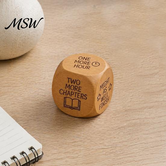 Natural Wood Reading Gift Wooden Decision Dice, 6-Sided Engraved Quotes Prompt, Library Habit Organizer Charm, Fun Companion Book Lover Dice