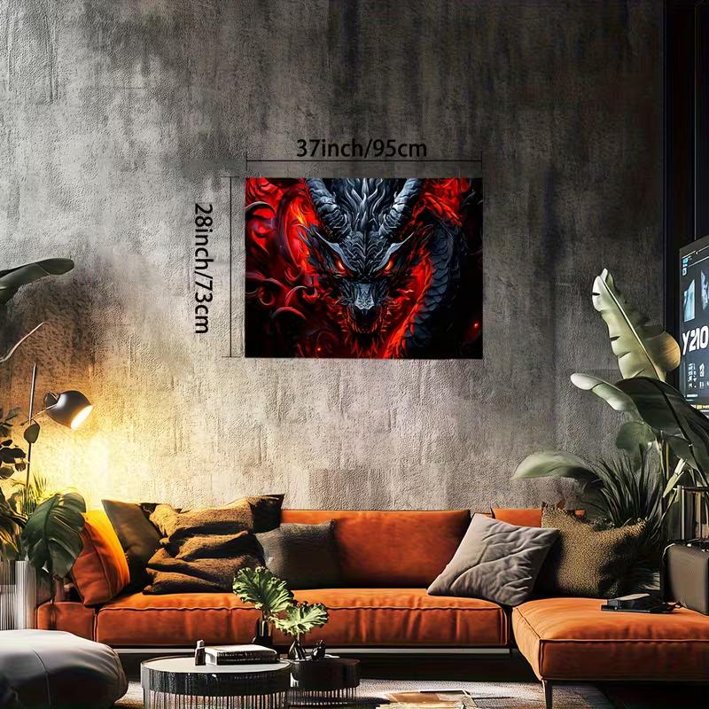 2D Flaming Dragon Head Tapestry Gothic Fantasy Background Cloth
