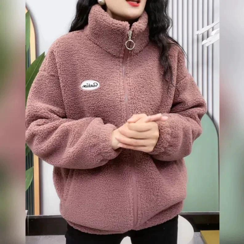 Winter Plush Thick Coat, Mom's Warm Jacket, Anti-aging Women's Clothing, Fleece Loose Fit Slimming Top
