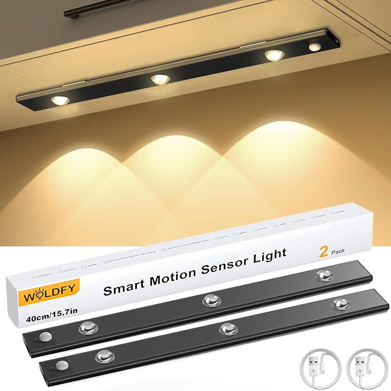 3 Color Tempers Dimmable Under Cabinet Lights Wireless[2 Pack], Rechargeable LED Motion Sensor Lighting Indoor, Magnetic Closet Lights (Silver-2
