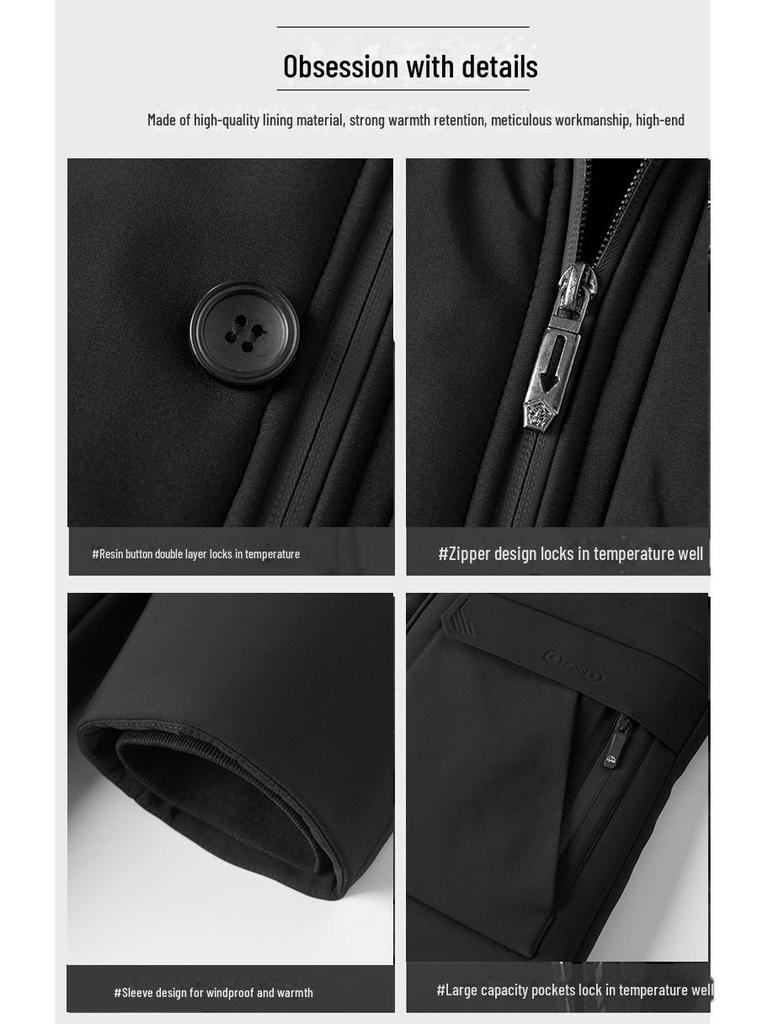 Men's Winter Plus Velvet Thick Warm Cotton Coat - Large, Loose-Fit, Medium-Length for Middle-Aged & Elderly
