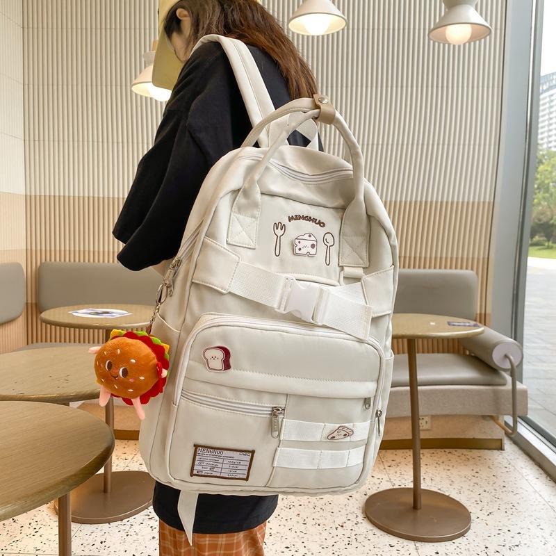 Sweet wind small fresh drawstring lock double pocket student schoolbag junior high school student large capacity backpack