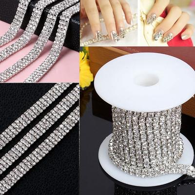 Applique Clear DIY Beautiful Silver Chain Rhinestone 1-row 2-row 3-row Trim 1 Yard Crystal