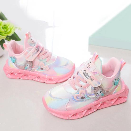 Kids Sneakers Toddler Sports Shoes with Lights Breathable Anti-skid Princess Shoes Children Running Trainers