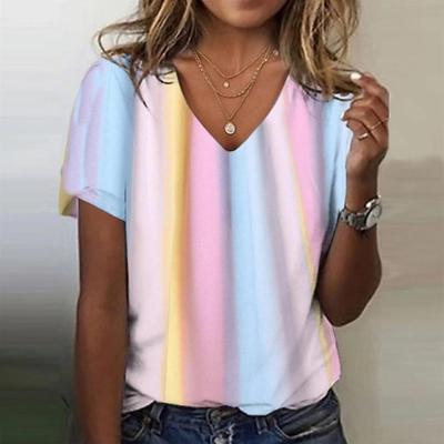 T-shirt da donna alla moda con colori sfumati T-shirt estiva a maniche corte stampata grafica 3D Abbigliamento oversize in fibra di poliestere