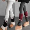 2pairs American Retro Cashmere Color Blocking Long Sock Winter Warm Knitted Leg Warmers for Women Lolita JK Boot Cover Stockings