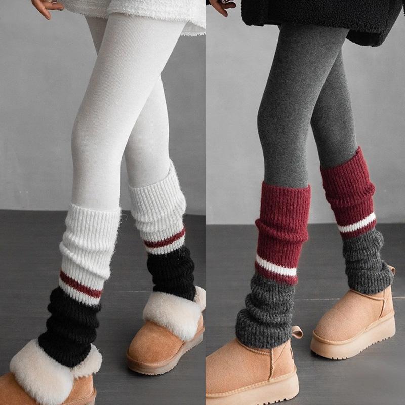2pairs American Retro Cashmere Color Blocking Long Sock Winter Warm Knitted Leg Warmers for Women Lolita JK Boot Cover Stockings
