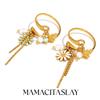 MamacitaSlay 316L Stainless Steel Pearl Flower Insect Tassel Ring Creative Waterproof Jewelry Women's Elegant Adjustable Ring
