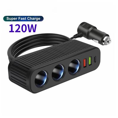 Ładowarka USB do gniazda samochodowego 120W PD Szybkie ładowanie Adapter zasilania Wielofunkcyjne gniazdo jeden do czterech do ładowarki do telefonu komórkowego
